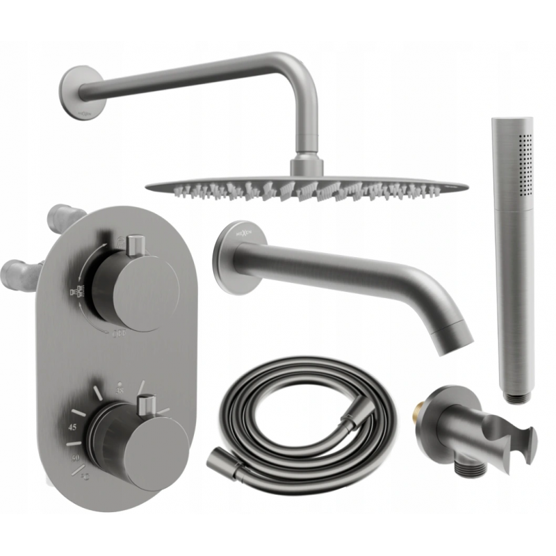 Mexen Kai DR70 ensemble baignoire-douche encastré avec douche de tête 30 cm, graphite - 77602DR70301-66