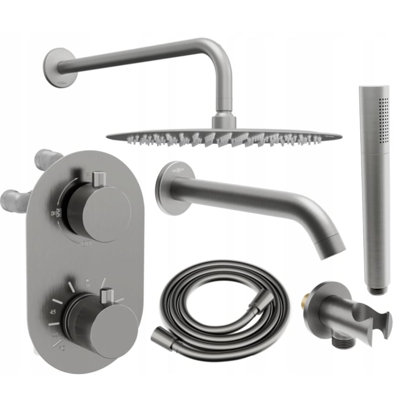Mexen Kai DR70 ensemble de baignoire-douche encastré avec pomme de douche 30 cm, gris canon brossé - 77602DR70301-66