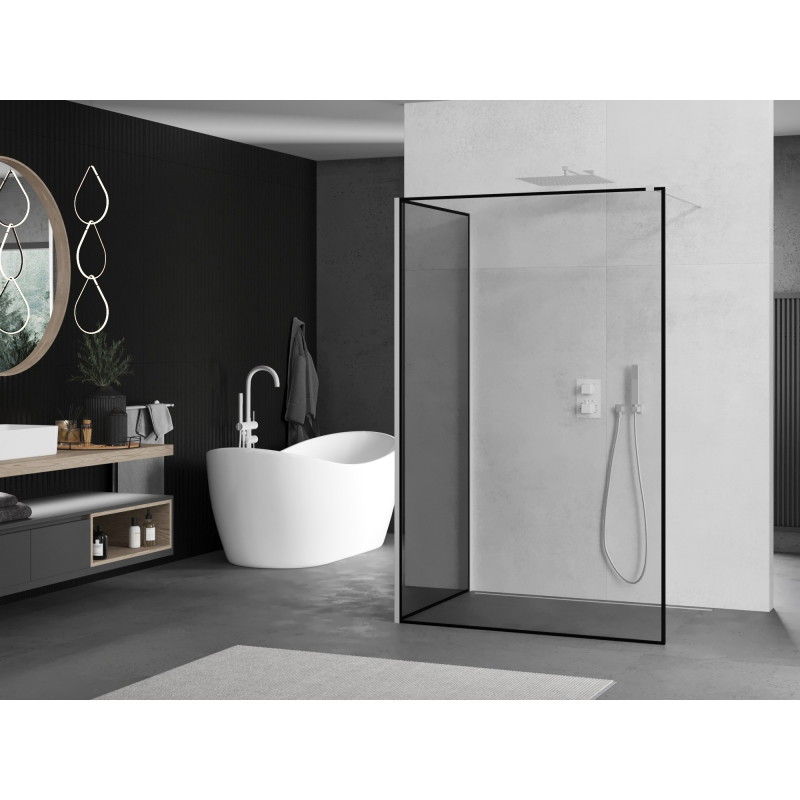 Mexen Kioto paroi de douche Walk-in 120 x 70 cm, cadre noir, blanc - 800-120-212-20-70-070