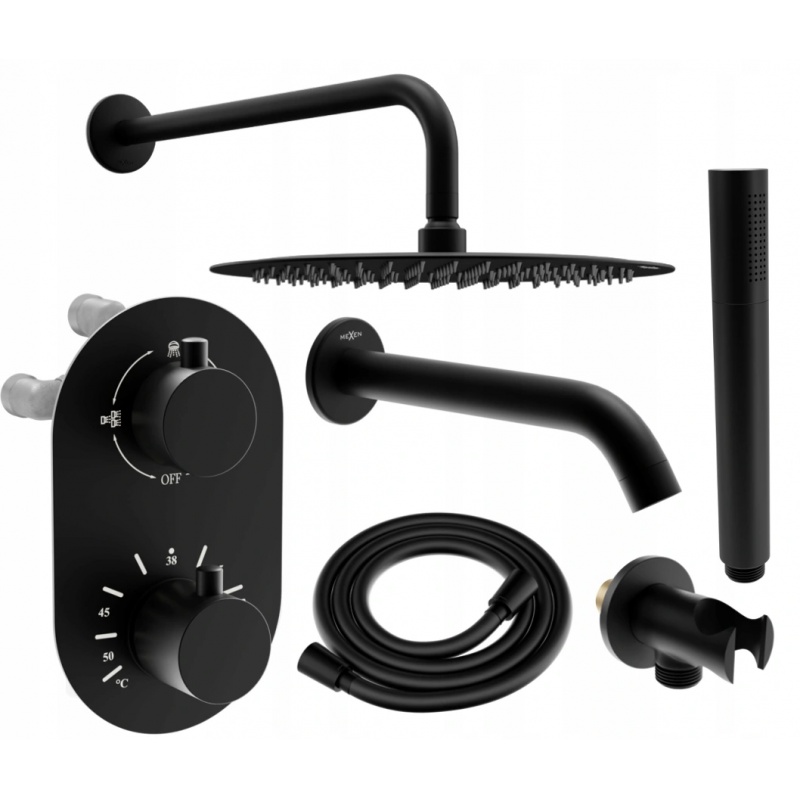 Mexen Kai DR70 ensemble baignoire-douche encastré avec pomme de douche 30 cm, noir - 77602DR70301-70