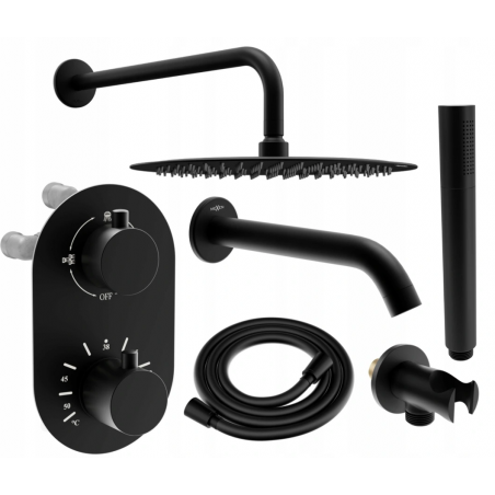 Mexen Kai DR70 ensemble baignoire-douche encastré avec pomme de douche 30 cm, noir - 77602DR70301-70