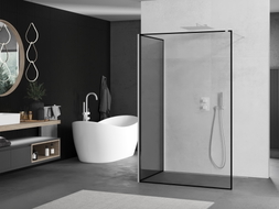 Mexen Kioto paroi de douche Walk-in 140 x 90 cm, cadre noir, blanc - 800-140-212-20-70-090