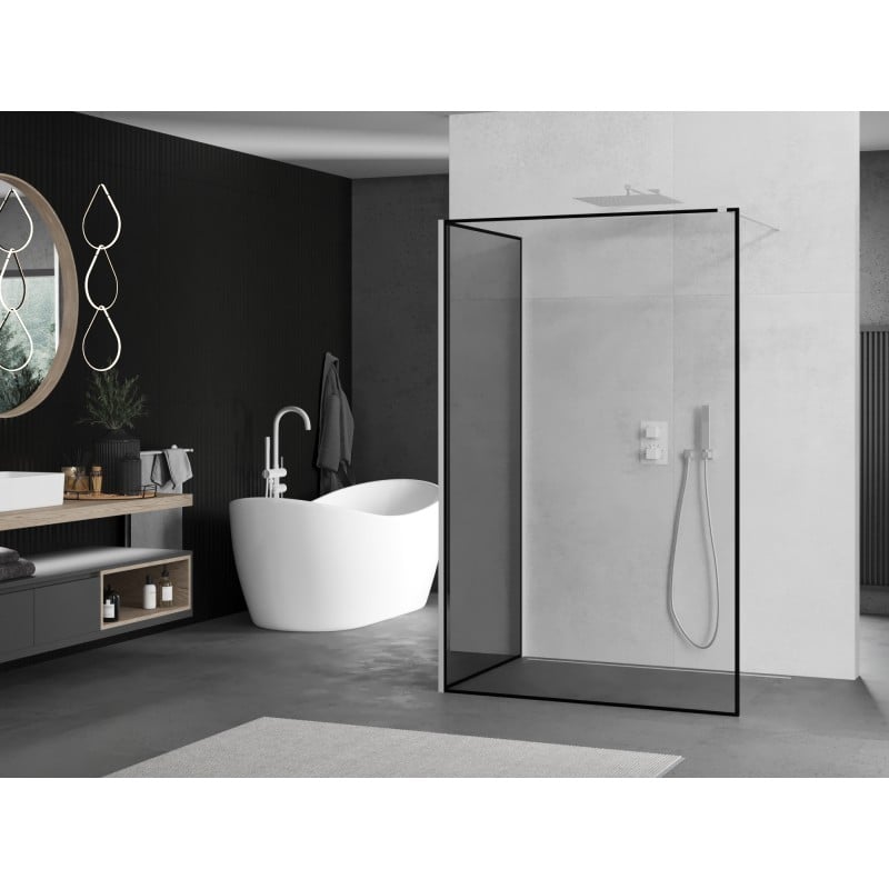 Mexen Kioto paroi de douche Walk-in 140 x 110 cm, cadre noir, blanc - 800-140-212-20-70-110