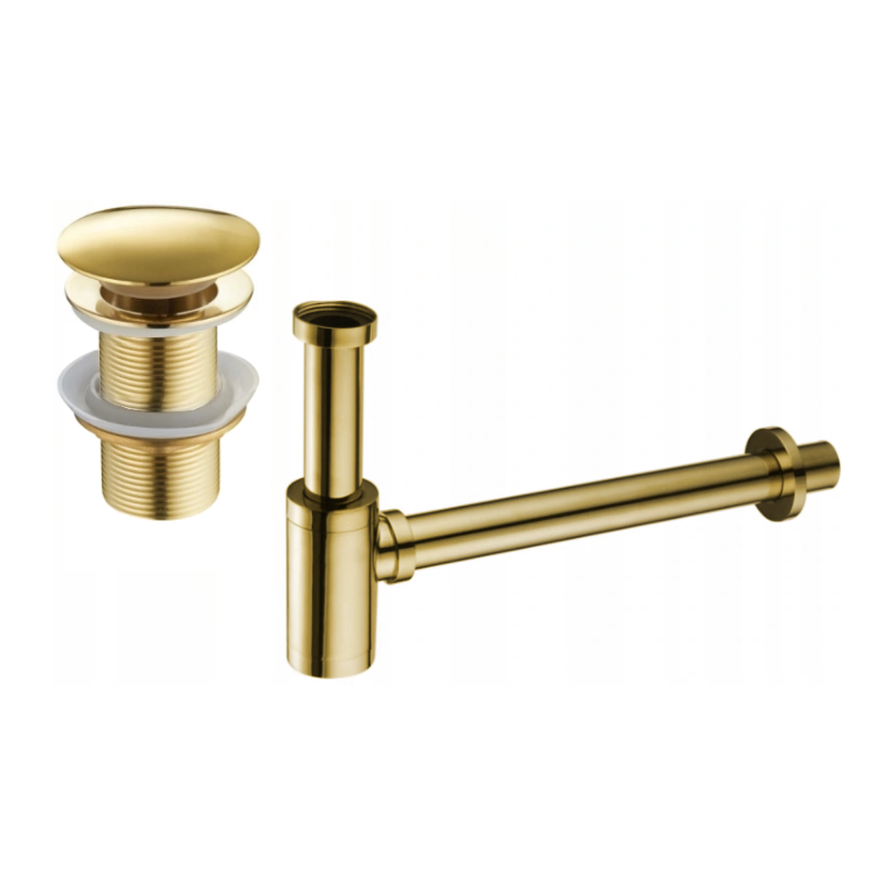 Mexen demi-siphon de lavabo rond avec bouchon clic-clac, sans trop-plein, doré - 7991050-50