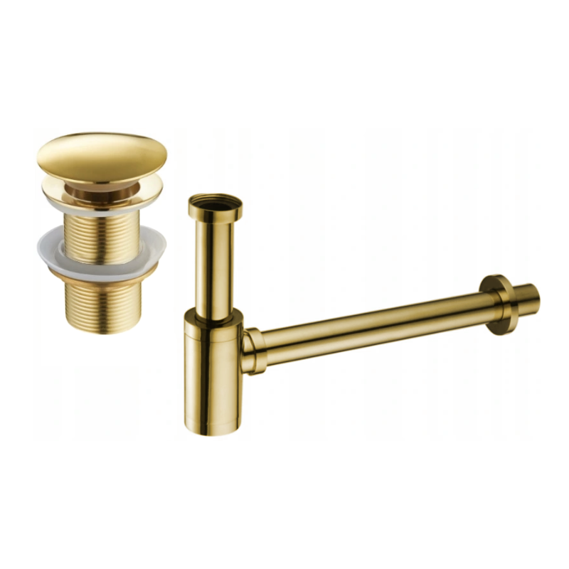 Mexen demi-siphon rond pour lavabo avec bouchon céramique clic-clac, sans trop-plein, Or - 7991050-50