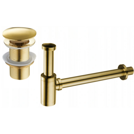 Mexen demi-siphon de lavabo rond avec bouchon clic-clac, sans trop-plein, doré - 7991050-50