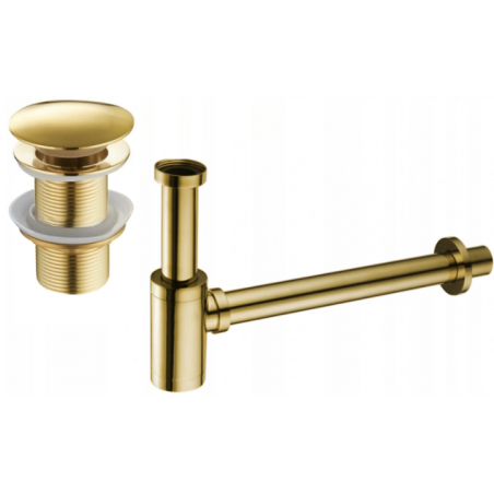 Mexen demi-siphon rond pour lavabo avec bouchon céramique clic-clac, sans trop-plein, Or - 7991050-50