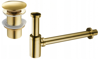 Mexen demi-siphon rond pour lavabo avec bouchon céramique clic-clac, sans trop-plein, Or - 7991050-50