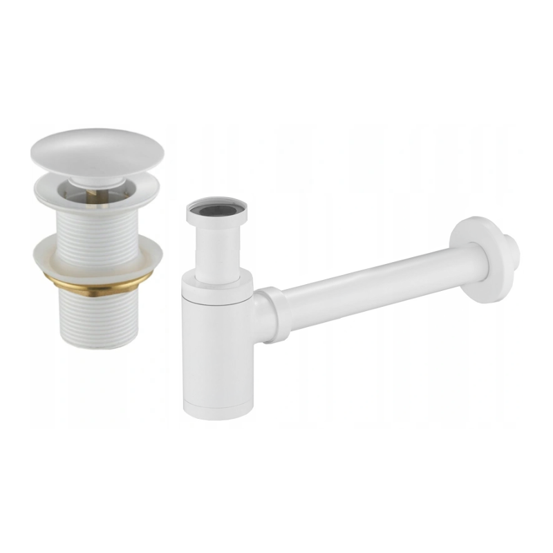 Mexen demi-siphon rond pour lavabo avec bouchon céramique clic-clac, sans trop-plein, Blanc - 7991050-20