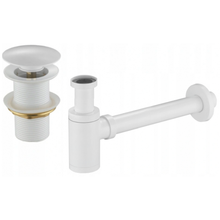 Mexen demi-siphon rond pour lavabo avec bouchon céramique clic-clac, sans trop-plein, Blanc - 7991050-20