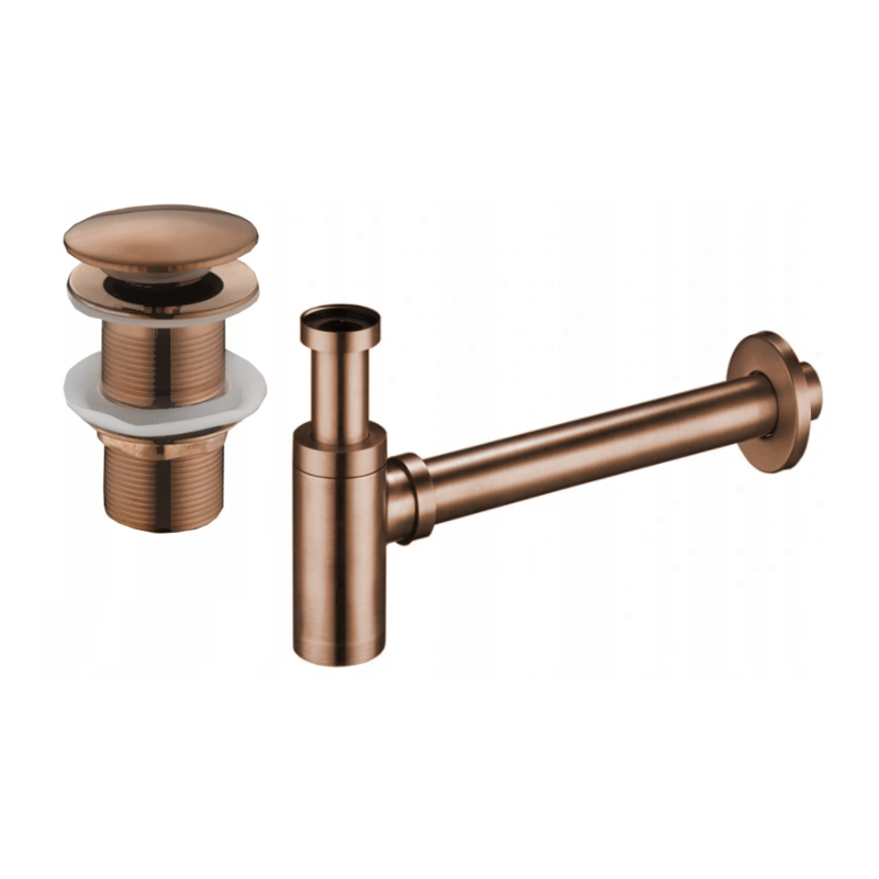 Mexen demi-siphon de lavabo rond avec bouchon clic-clac, sans trop-plein, or rose - 7991050-60