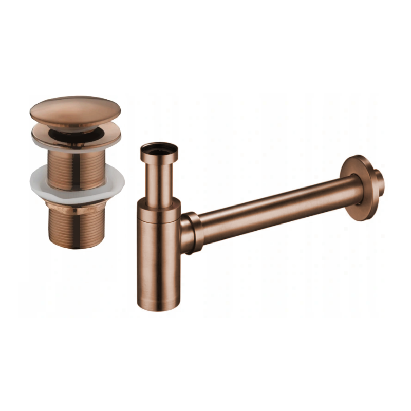 Mexen demi-siphon rond pour lavabo avec bouchon céramique clic-clac, sans trop-plein, Or rose - 7991050-60