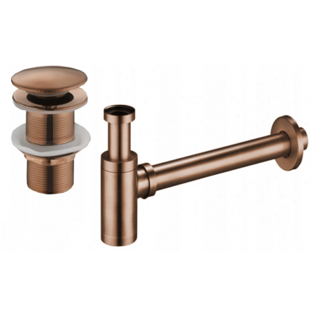 Mexen demi-siphon rond pour lavabo avec bouchon céramique clic-clac, sans trop-plein, Or rose - 7991050-60