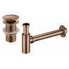 Mexen demi-siphon rond pour lavabo avec bouchon céramique clic-clac, sans trop-plein, Or rose - 7991050-60