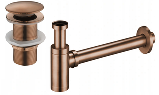 Mexen demi-siphon rond pour lavabo avec bouchon céramique clic-clac, sans trop-plein, Or rose - 7991050-60
