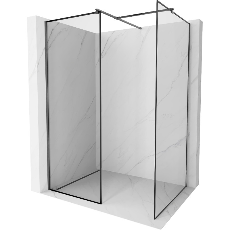 Mexen Kioto paroi de douche Walk-in 120 x 120 cm, cadre noir, gris canon brossé - 800-120-202-66-70-120