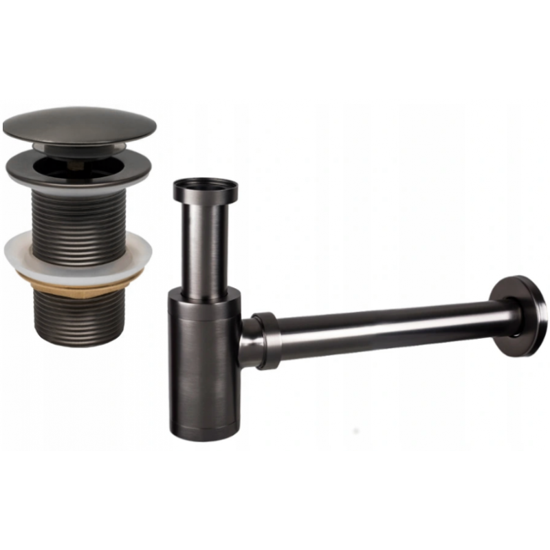 Mexen demi-siphon rond pour lavabo avec bouchon céramique clic-clac, sans trop-plein, Graphite - 7991050-66