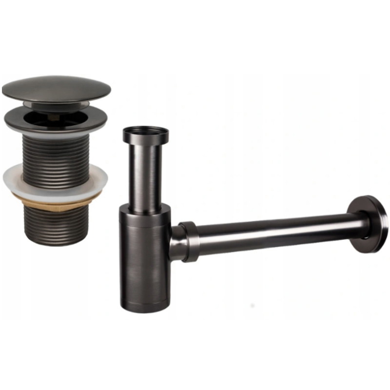 Mexen siphon d'évier demi-circulaire avec bouchon clic-clac, sans trop-plein, gun gray brossé - 7991050-66