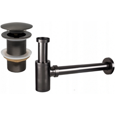 Mexen demi-siphon rond pour lavabo avec bouchon céramique clic-clac, sans trop-plein, Graphite - 7991050-66