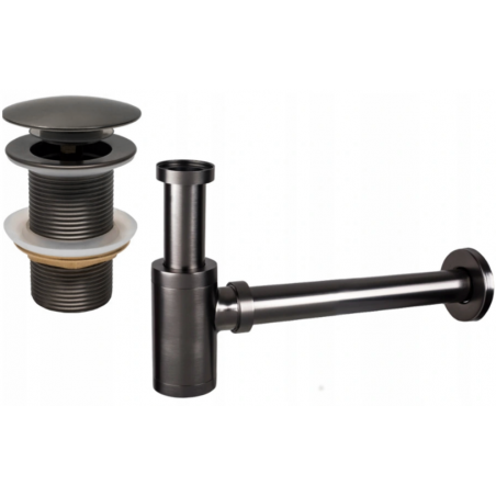 Mexen siphon d'évier demi-circulaire avec bouchon clic-clac, sans trop-plein, gun gray brossé - 7991050-66