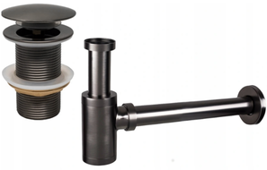 Mexen demi-siphon rond pour lavabo avec bouchon céramique clic-clac, sans trop-plein, Graphite - 7991050-66