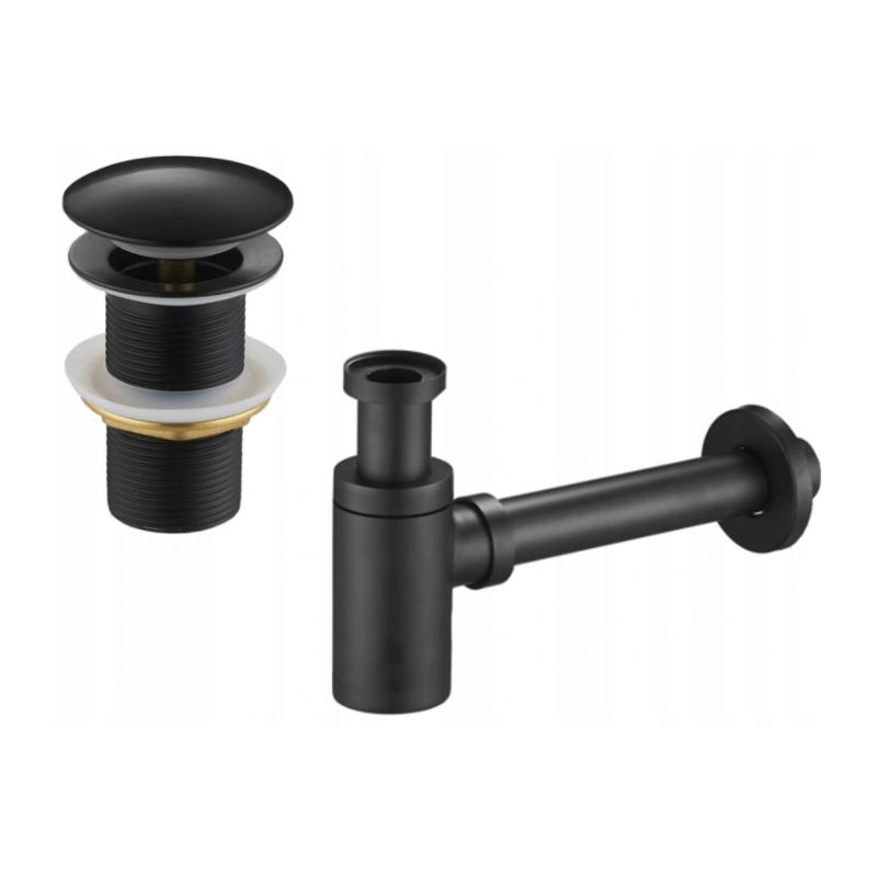 Mexen demi-siphon de lavabo rond avec bouchon clic-clac, sans trop-plein, noir - 7991050-70