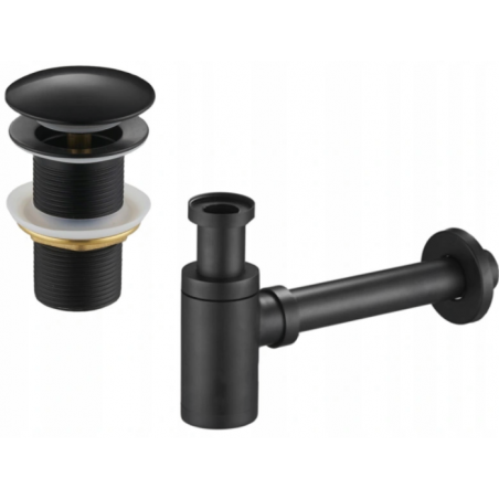 Mexen demi-siphon de lavabo rond avec bouchon clic-clac, sans trop-plein, noir - 7991050-70
