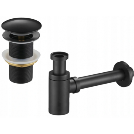 Mexen demi-siphon rond pour lavabo avec bouchon céramique clic-clac, sans trop-plein, Noir - 7991050-70