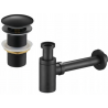 Mexen demi-siphon rond pour lavabo avec bouchon céramique clic-clac, sans trop-plein, Noir - 7991050-70