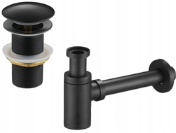 Mexen demi-siphon rond pour lavabo avec bouchon céramique clic-clac, sans trop-plein, Noir - 7991050-70