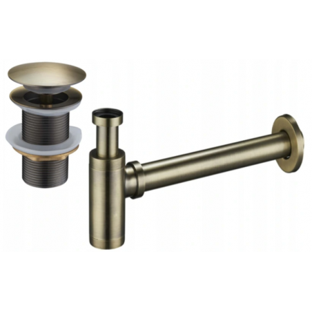 Mexen demi-siphon rond pour lavabo avec bouchon céramique clic-clac, sans trop-plein, Laiton antique- 7991050-40
