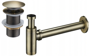 Mexen demi-siphon rond pour lavabo avec bouchon céramique clic-clac, sans trop-plein, Laiton antique- 7991050-40
