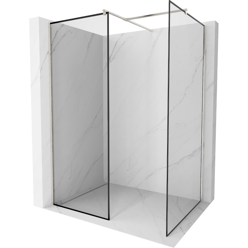 Mexen Kioto paroi de douche Walk-in 90 x 80 cm, cadre noir, nickel brossé - 800-090-202-97-70-080
