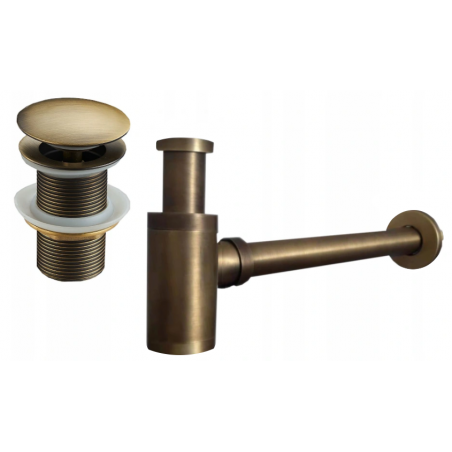 Mexen demi-siphon rond pour lavabo avec bouchon céramique clic-clac, sans trop-plein, Bronze antique - 7991050-30