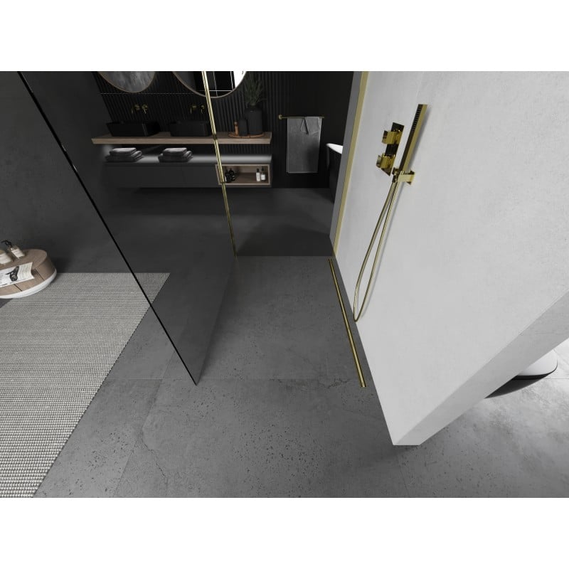 Mexen Kioto paroi de douche Walk-in 90 x 75 cm, transparent, doré - 800-090-212-50-00-075