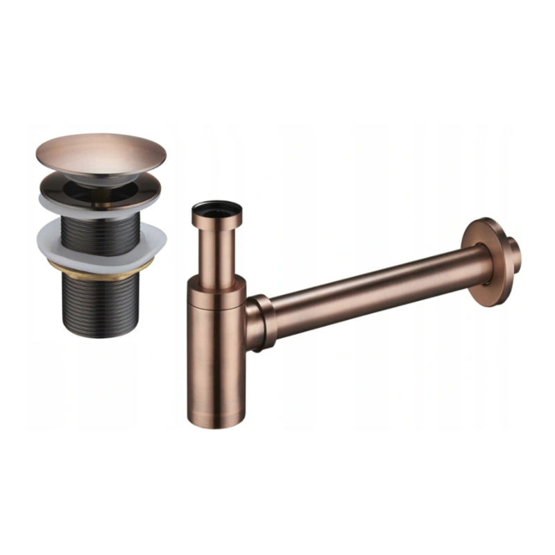 Mexen demi-siphon rond pour lavabo avec bouchon céramique clic-clac, sans trop-plein, Cuivre antique - 7991050-45