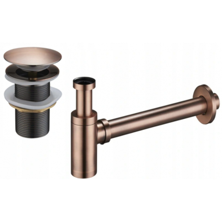 Mexen demi-siphon rond pour lavabo avec bouchon céramique clic-clac, sans trop-plein, Cuivre antique - 7991050-45