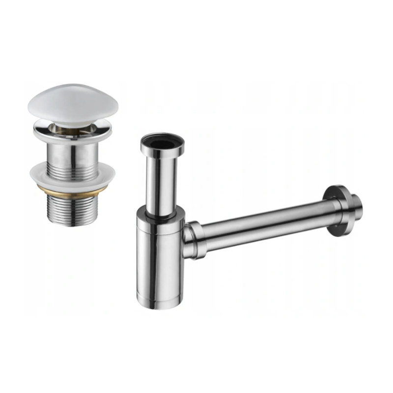 Mexen demi-siphone rond pour lavabo avec bouchon clic-clac en céramique, sans trop-plein, Chrome/Blanc - 7991050-02