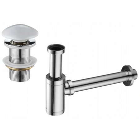 Mexen demi-siphone rond pour lavabo avec bouchon clic-clac en céramique, sans trop-plein, Chrome/Blanc - 7991050-02