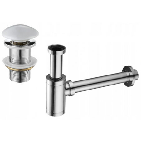 Mexen siphon demi-rond pour lavabo avec bouchon céramique clic-clac, sans trop-plein, chrome/blanc - 7991050-02