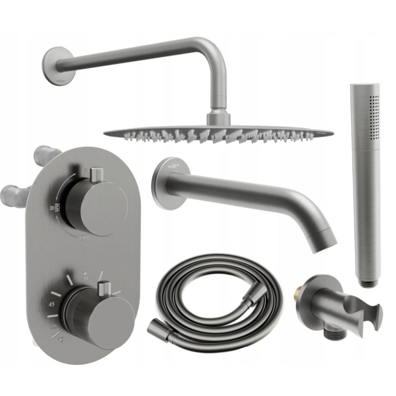 Mexen Kai DR70 ensemble baignoire-douche encastré avec pommeau de 25 cm, gris acier brossé - 77602DR70251-66