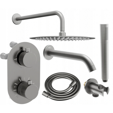 Mexen Kai DR70 ensemble baignoire-douche encastré avec pommeau de 25 cm, gris acier brossé - 77602DR70251-66