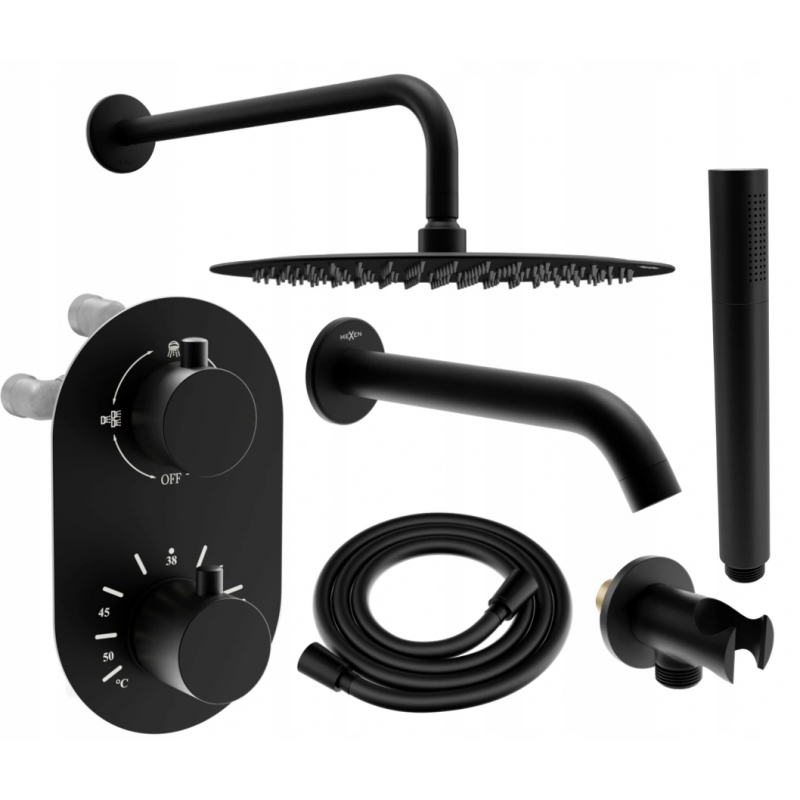 Mexen Kai DR70 ensemble baignoire-douche encastré avec pomme de douche 25 cm, noir - 77602DR70251-70