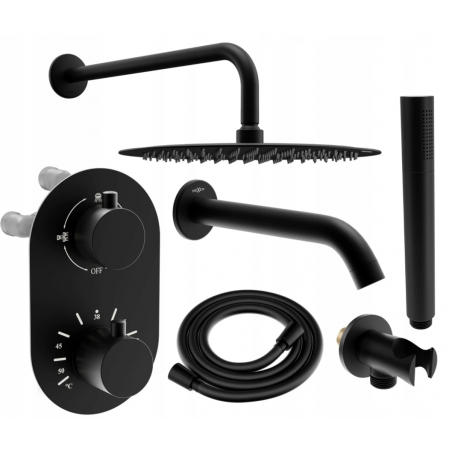 Mexen Kai DR70 ensemble baignoire-douche encastré avec pomme de douche 25 cm, noir - 77602DR70251-70