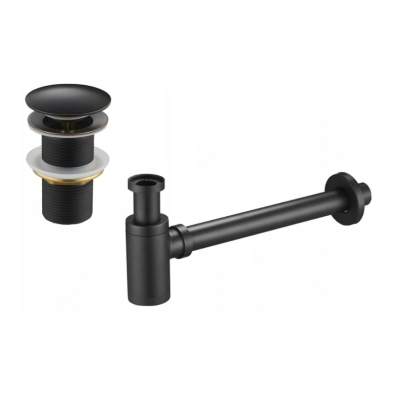 Mexen demi-siphon rond pour lavabo avec bouchon céramique clic-clac, sans trop-plein, Noire antique - 7991050-79