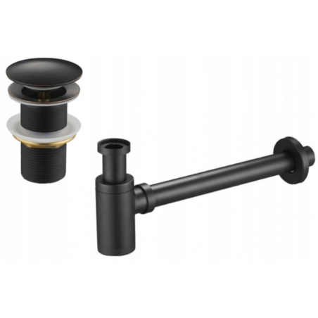 Mexen demi-siphon rond pour lavabo avec bouchon céramique clic-clac, sans trop-plein, Noire antique - 7991050-79