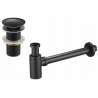 Mexen demi-siphon rond pour lavabo avec bouchon céramique clic-clac, sans trop-plein, Noire antique - 7991050-79