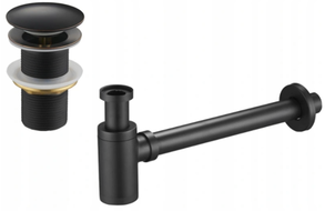 Mexen demi-siphon rond pour lavabo avec bouchon céramique clic-clac, sans trop-plein, Noire antique - 7991050-79