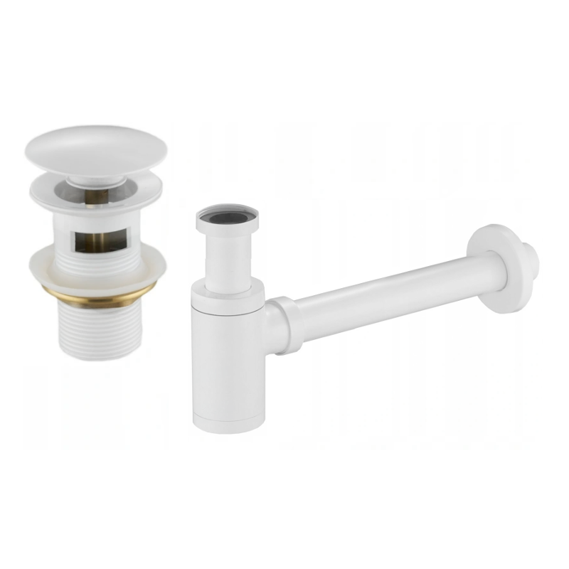 Mexen demi-siphone rond pour lavabo avec bouchon clic-clac, avec trop-plein, Blanc - 7992050-20