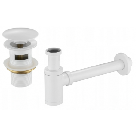 Mexen demi-siphone rond pour lavabo avec bouchon clic-clac, avec trop-plein, Blanc - 7992050-20